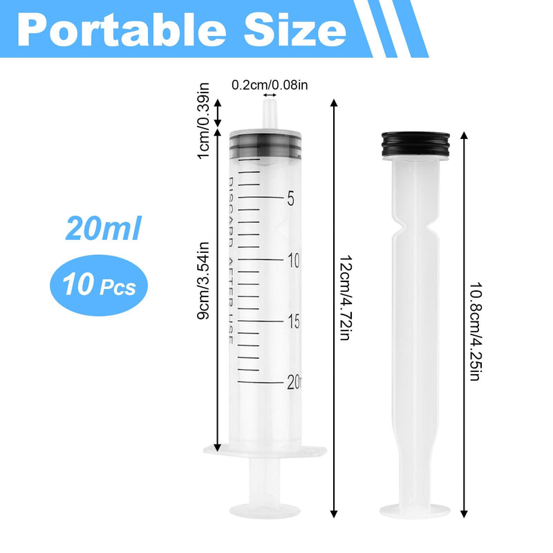 Pack of 10 Syringes, 20 ml Reusable Syringe, Dosing Syringe Without Needle, Tools for Liquid Measure Syringes, Food Syringe, for Laboratory, Animal Feeding, Plant Watering 20 ml, 10 pieces