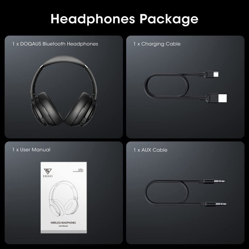 DOQAUS 𝐔𝐩𝐠𝐫𝐚𝐝𝐞𝐝 Bluetooth Headphones Over Ear, 90H Playtime Bluetooth 5.3 Wireless Headphones 3 EQ Modes, Built-in HD Mic, HiFi Stereo Sound,Deep Bass,Memory Foam Ear Cups for Phone/PC Black