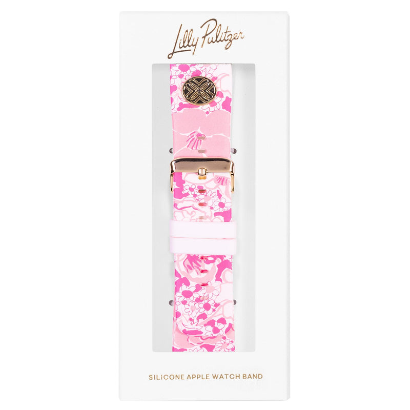 Lilly Pulitzer Silicone Smart Watch Band, Conch Shell Pink Burst of Joy | Cute Pink Floral Band with Buckle Closure Sized to Fit 38, 40, 42, & 48mm Smartwatches, Compatible with Series 1-6