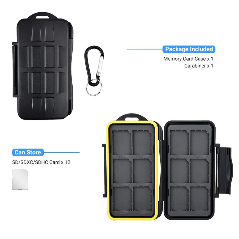 12 Slots SD Card Case Holder, SD Card Holder SD Card Organizer SD Card Storage Water-Resistant Anti-Shock SD/SDHC/SDXC Card Holder Storage with Carabiner 12 Slots for SD Card