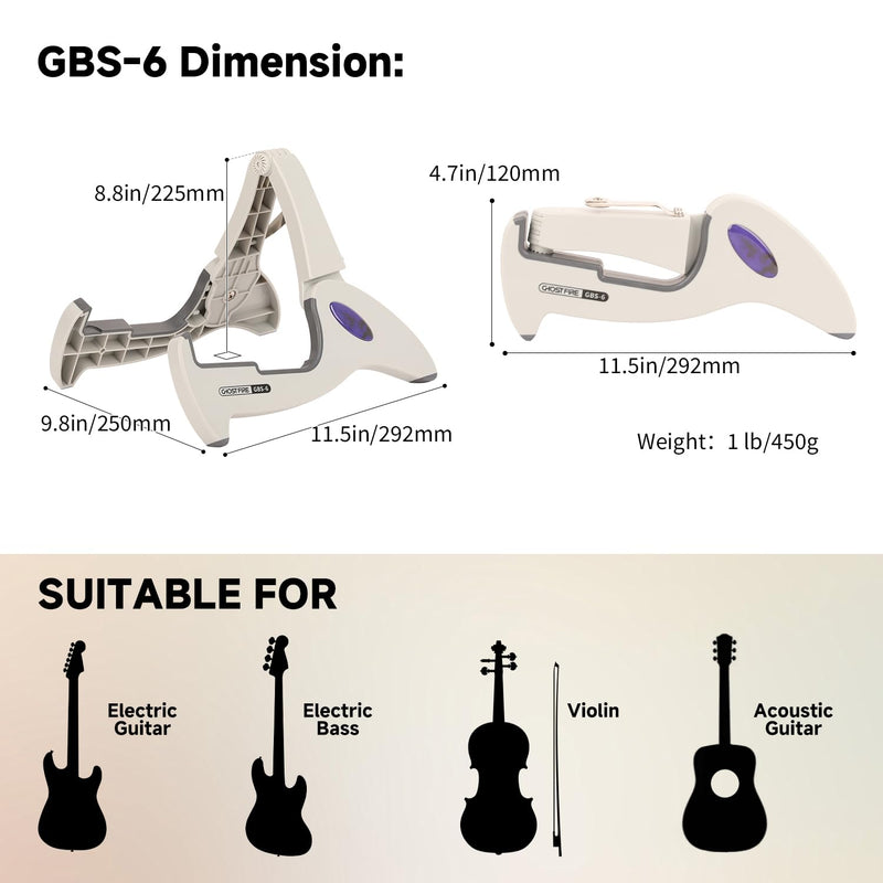GHOSTFIRE Guitar Stand Folding Electric Guitar Stands Floor Adjustable A-Frame Stand Tripod Fit For Acoustic, Violin, Electric, Bass Guitars With Non-Slip Rubber Feet (GBS-6) GBS-6