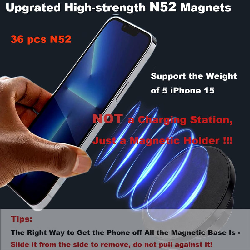 17mm Dual Strong Magnetic Phone Mount Holders for Car Vent/Vlog Stands | 2-in-1 Adjustable Mount for MagSafe & All Phones, with 2 Metal Rings (Metal Upgrad Arm for Superior Strength)