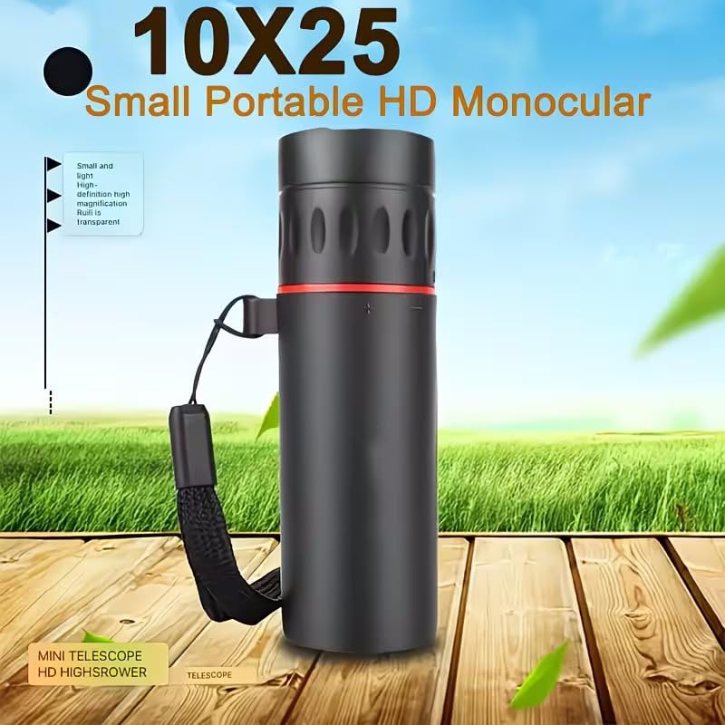 1set 10X25 High-Definition Long-Distance Monocular Telescope, 10X Easy to Store with Storage Case and Lanyard, for Hiking, Camping, Outdoor Adventures, Black