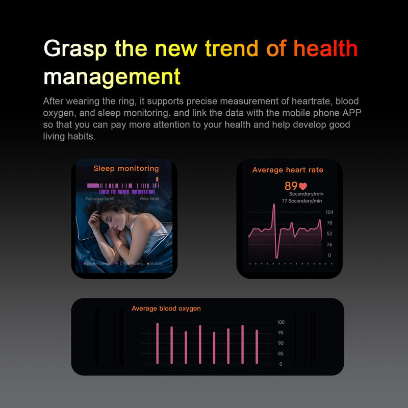 Smart Rings for Men & Women,Tracker with Fitness Health Sleep Blood Pressure Step,Smart Wearable,iOS & Android Compatible，Non-Subscription (Black, 11) Black