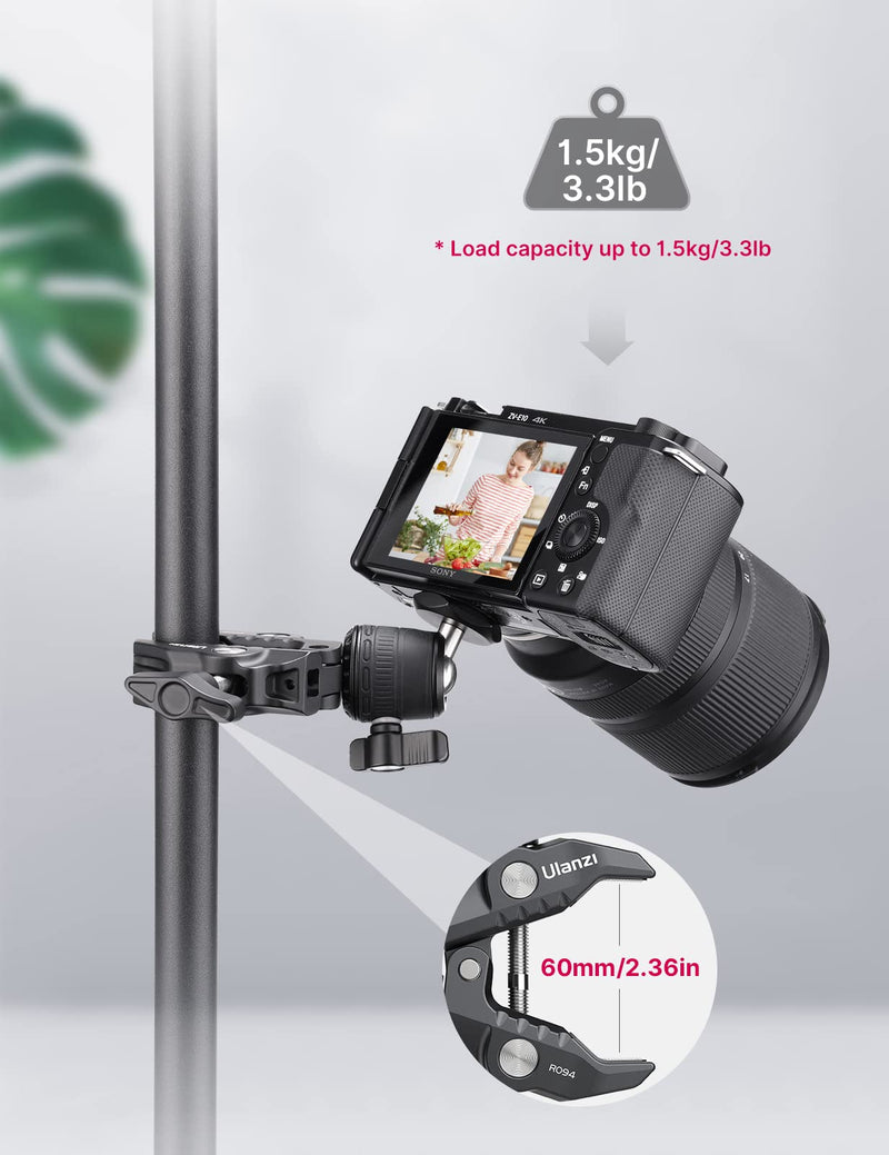 [AUSTRALIA] - ULANZI R099 Super Clamp Camera Mount - Heavy Duty 3.3lb Load Metal Clamp with 360° Ball Head for Action Cameras (GoPro/Insta360/DJI), DSLR, Bike/Motorcycle Handlebar, Pole/Tube Mount Accessories 