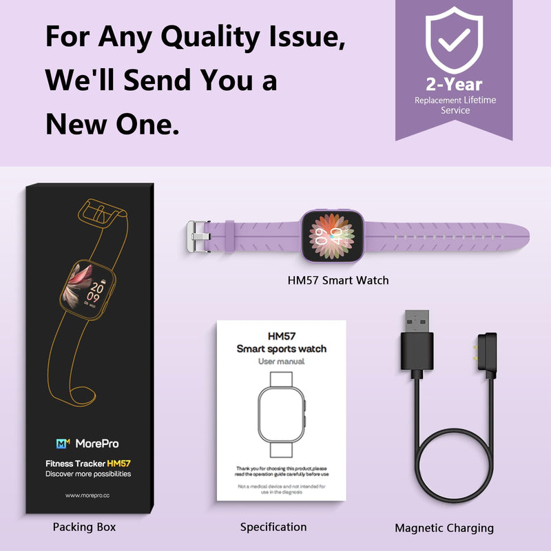 MorePro Fitness Tracker with 24/7 Heart Rate & Blood Pressure Monitor, Smart Watch with Blood Oxy-gen, Sleep Tracking, Fitness Watch 120+ Sports Modes, Answer/Make Calls for Men and Women Orchid Purple