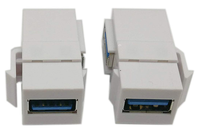 USB 3.0 Keystone Jack Inserts, zdyCGTime (2-Pack) 90 Degree Right Angled USB 3.0 Adapters Female to Female Connector for Wall Plate Outlet Pane (White USB 3.0 A) White USB 3.0 A