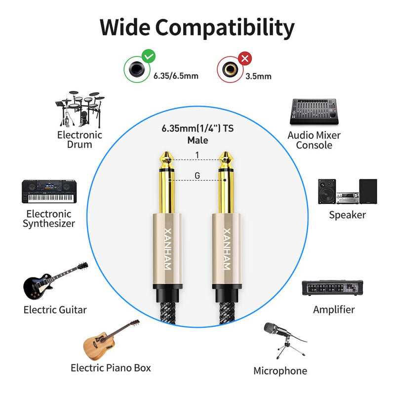 2-Pack 1/4 Inch TS Instrument Cable 16 Feet /5M Electric Guitar Cables Quarter Inch Mono Jack Cord for Electric Guitar, Mandolin, Bass AMP, Keyboard, Mixer, Equalizer 16 Feet/5M