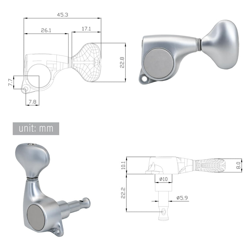 [AUSTRALIA] - FXJXB 21:1 Guitar Tuning Pegs 3x3 Standard Guitar Tuners Tuning Keys Replacement for Acoustic or Electric Guitars - Matte Chrome(3L+3R) 3L+3R MatteChrome 