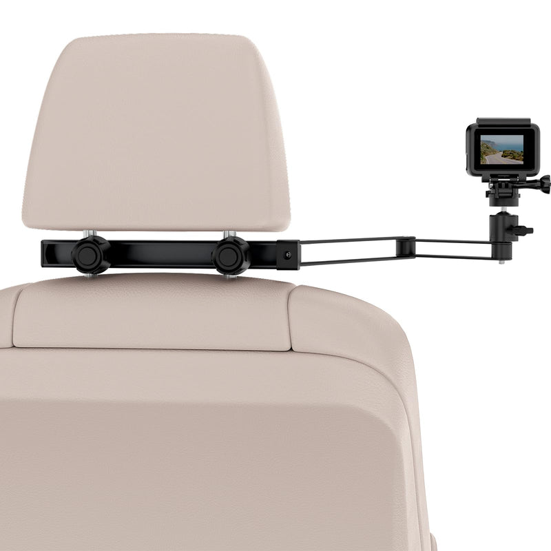 Mippko Car Headrest Camera Holder,2-Stage Aluminum Alloy Extension Foldable Arm, Double 1/4"-20 Threaded Screw Compatible with GoPro/Insta 360 / DJI OSMO Pocket3 / Mevo Start/DSLR/iPhone