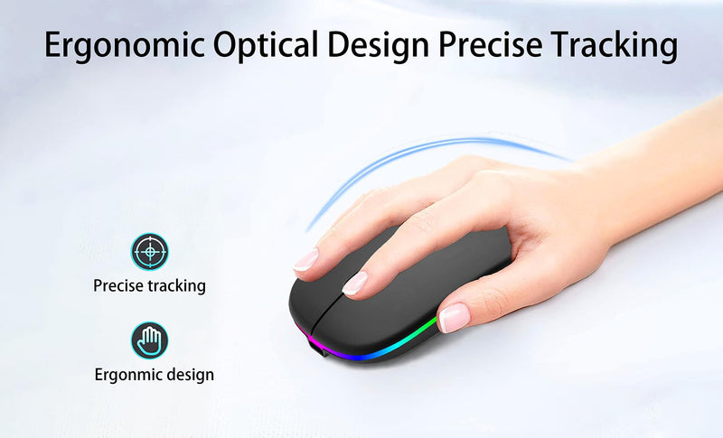 [AUSTRALIA] - Wireless Bluetooth Mouse,LED Rechargeable Laptop Mouse .Portable Office Computer Mice use(BT5.2 and USB 2.4G) Dual Mode Connection,Silent,Slim,for Apple Laptop/ipad Tablet/Mac/PC/phone.(Black) Black 