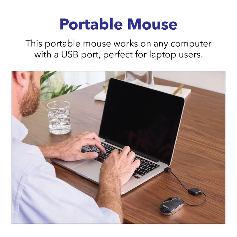Verbatim USB Corded Mini Travel Optical Wired Mouse for Mac and PC - Commuter Series Blue
