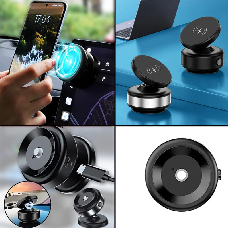2in1 Automobile Holder Electric Sunction Mount with Wireless Charger Vacuum Absorption Car Phone Holder - 1 Piece White White Version 1
