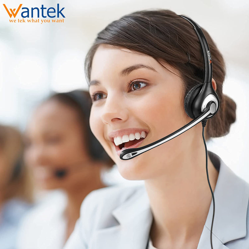 Wantek Yealink Phone Headset with Quick Disconnect Cord, RJ9 Office Telephone Headsets with Mic Noise Cancelling Compatible with Yealink VoIP Phone T21P T42S T46S T48S T27G T53W T54W Grandstream Snom Monaural Black