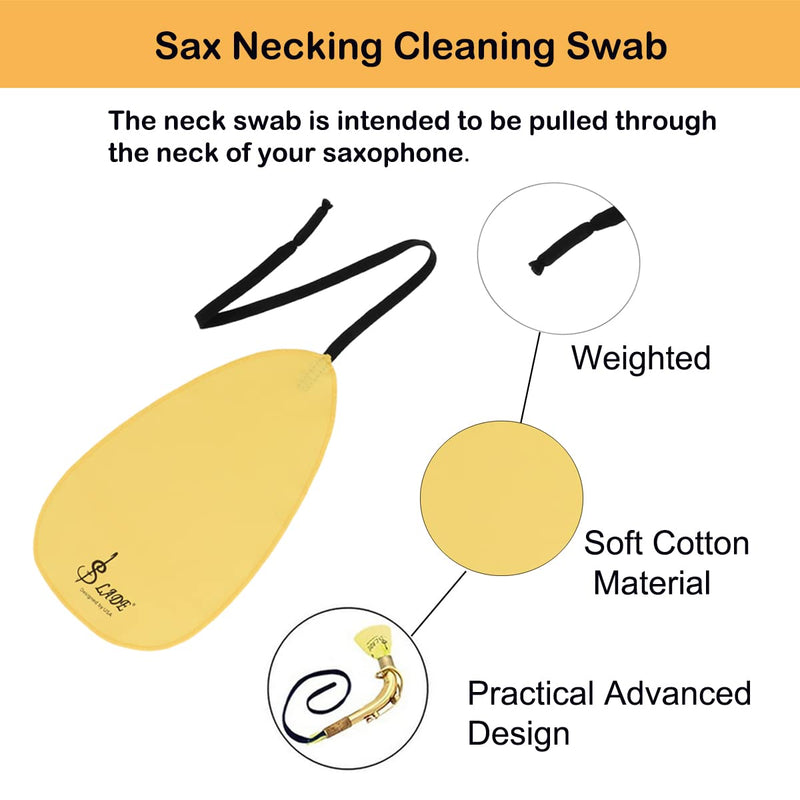 Saxophone Cleaning Cloth, Alto Saxophone Cleaning Kit with Saxophone Cleaning Cloth, Sax Neck Cleaning Swab, Mouthpiece Brush, Dusting Brush for Flute and Woodwind Instruments Yellow