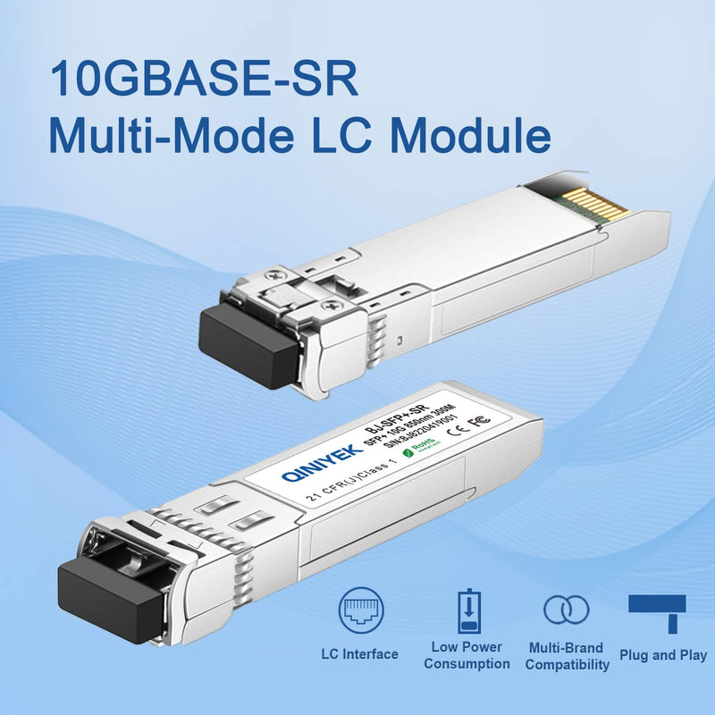 4Pack 10Gbase-SR SFP+ LC Transceiver, 10G Multimode SFP Module 850nm, up to 300 Meters, for Cisco SFP-10G-SR, Ubiquiti UniFi UF-MM-10G, Meraki MA-SFP-10GB-SR, Mikrotik, TP-Link and More x4