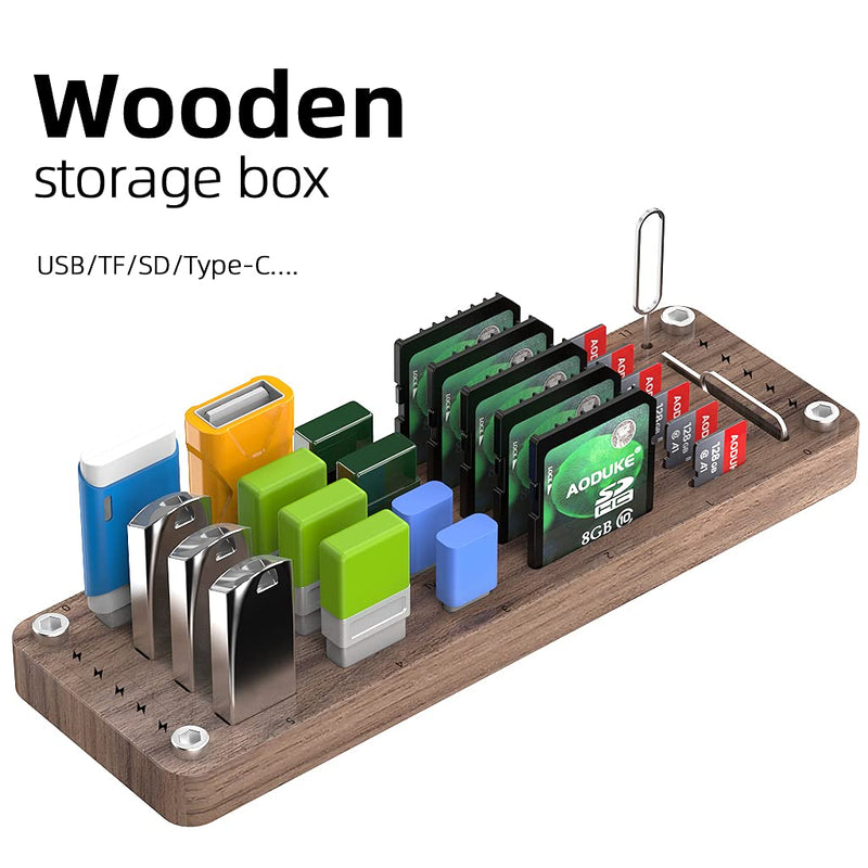 AOJUE Wooden Memory Card Case TF Cards Box and USB Drive / SD Card Holder Desk,Micro SD Card Case,Memory Card Case, Memory Card Carrying Case -AJSNH01M pure walnut wood