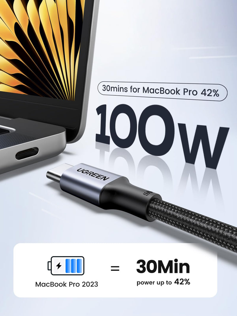 UGREEN 130W 3-Port USB C Car Charger Bundle with 100W 2-Pack 3.3FT USB C Cable