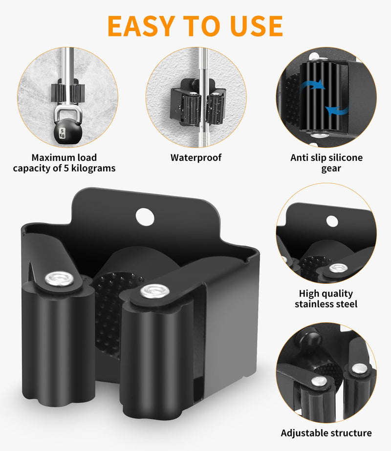 FAOKZE Pack of 12 Stainless Steel Mop Holder, Broom Holder Wall, Broom Holder, Tool Holder, Wall Mount, Stainless Steel Wall Mount, Garden Tool Holder, (24 Screws), for Kitchen, Home, Bathroom Black 12pcs
