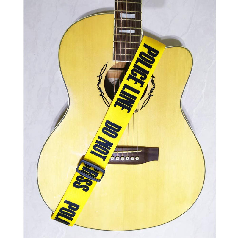 Acoustic Guitar Strap Electric Guitar Straps with Leather Ends Adjustable Classical Suitable For Bass, Electric & Acoustic Guitars (Yellow Police Line)