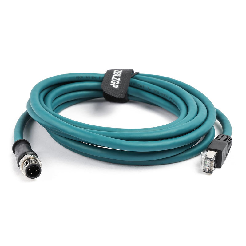 M12 D-Code 4-Pin Male to RJ45 Industrial Ethernet Cable, 5M (16.4ft), 24AWG CAT5e SFTP Shielded PVC, IP67 Waterproof, for Profinet, EtherCAT, Siemens PLC & Robotics Automation