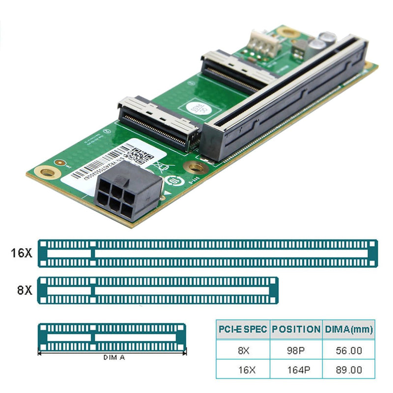 cablecc 2 Port 74Pin PCI-E 16X to PCI-E 5.0 MCIO 8i SFF-TA-1016 Adapter Mini Cool Edge IO Female PCI Expansion Card Adapter with 6Pin GPU Power Port for Expansion Graphics Dual MCIO-8X to PCI-E 16X Station