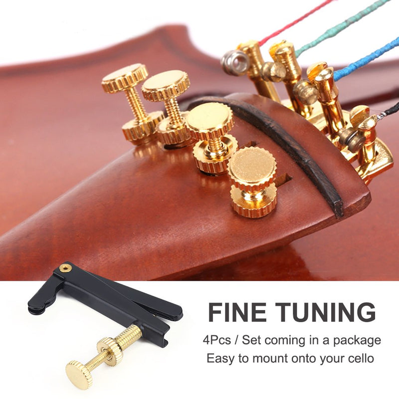 [AUSTRALIA] - 4Pcs String Adjuster Anti-rust Cello String Fine Tuner with Gold Screw Instrument Accessory for 3/4 4/4 Cello (Black) Cello String Adjuster Gold Tone Cello Fine Tuners 4/4 