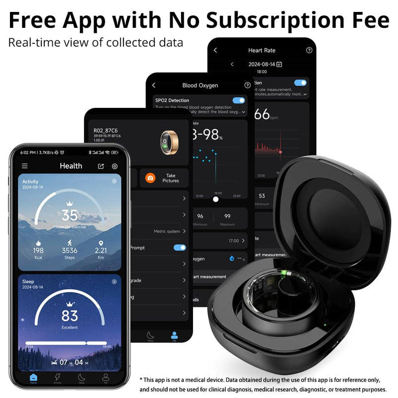 COLMI R02 Smart Ring, Smart Ring for Women and Men, No Subscription Fee, with a Charging Case, Supports Heart Rate, Blood Oxygen, Sleep Health Monitoring. (Black, 9#)