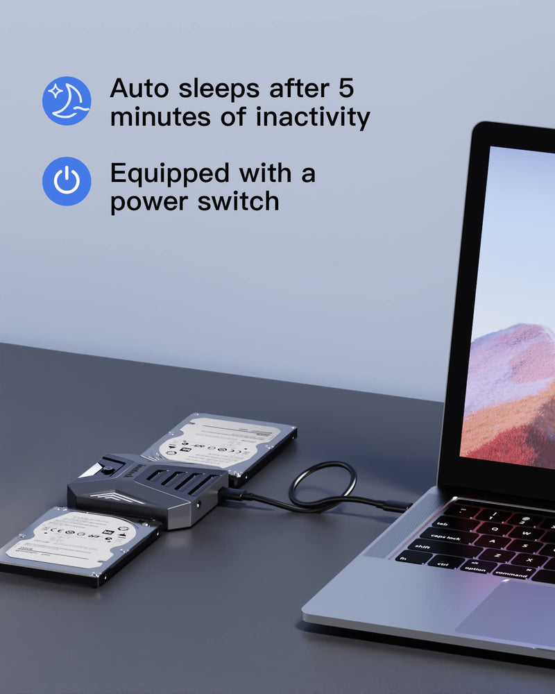 Inateck USB 3.2 Gen 2 to SATA Adapter, Disk Cloning in Software, Applicable for 2 x 2.5 Inch SSDs/HDDs