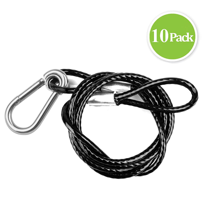 10 PCS 3FT Safety Cable, Black Coated Braided Stainless Steel Security Cable with Loops for DJ Stage Par Lighting, Max. Load 110 lb