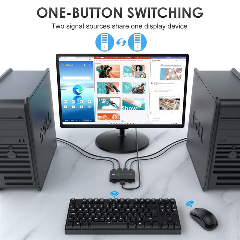 KVM USB 2.0 & HDMI 4K Switch Selector Dual PCs Sharing Monitor HDTV USB Port Keyboard Mouse Scanner Printer KVM USB 2.0 & HDMI Switch