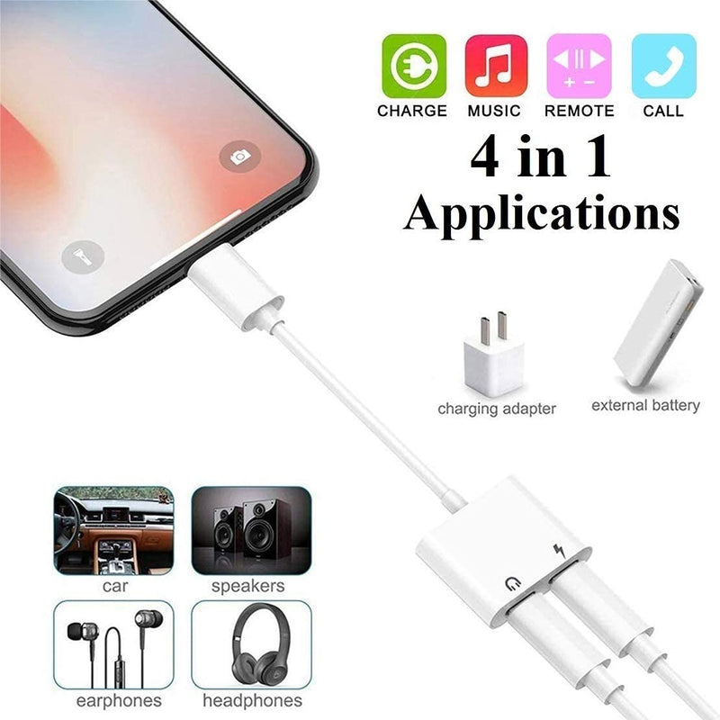 [Apple MFi Certified] 2PACK iPhone Lightning to 2 Lightning Adapter, Dual Lightning AUX + Charger Adapter Dongle Cable Splitter Compatible with iPhone 12/11/SE/X/XR/XS/8/7/6 Support Call + Charging White