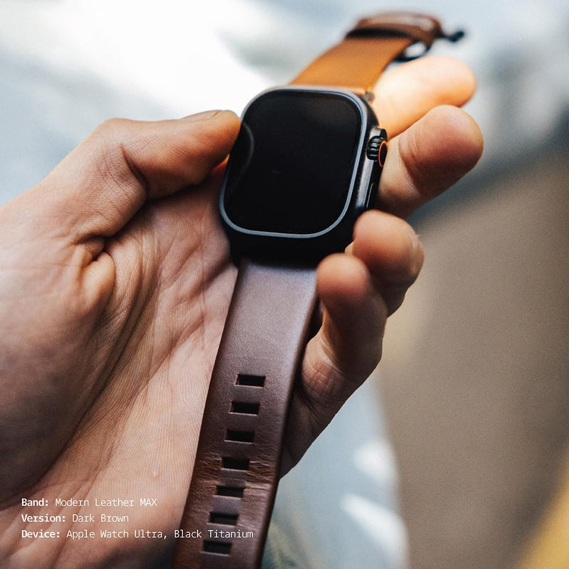 KORDIZ Modern Leather MAX Band for Apple Watch Ultra 3, Ultra 2 & Ultra (49mm) – Premium Full-Grain Leather Strap for Men, Rugged Modern Design, Stainless Steel Buckle, Comfortable Everyday Fit – 26mm Wide Leather Band ULTRA Silver 49mm | Dark Brown