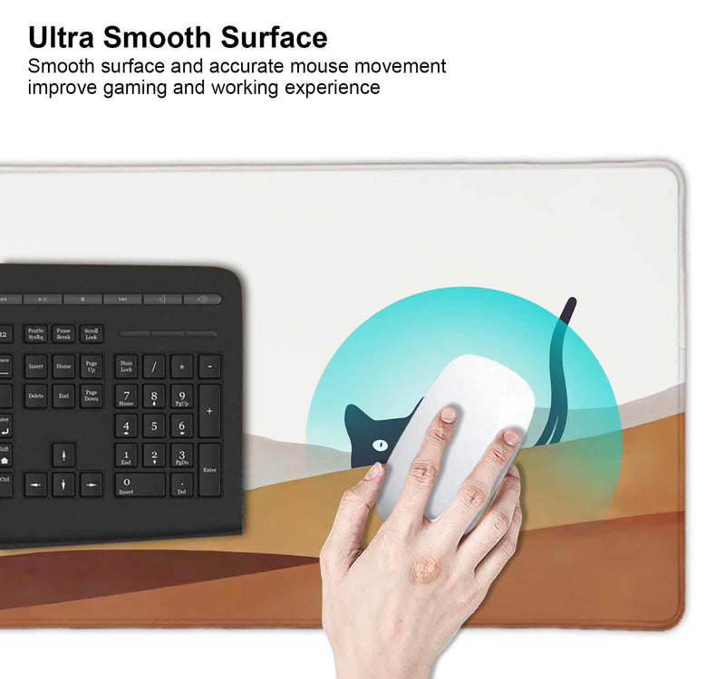 Large Gaming Mouse Pad, Desk Pad, Keyboard Mouse Mat Non-Slip Mousepad Rubber Base and Stitched Edges for Laptop Computer Office Desk Accessories, 31.5 X 11.8 Inch, Sunrise Mountain Black Cat