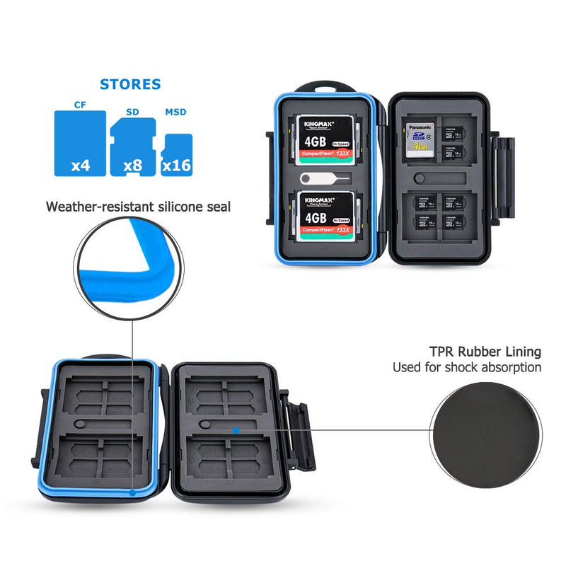 JJC 28 Slots Portable Memory Card Case Holder Storage for 8 SD SDHC SDXC Card, 16 Micro SD TF Card and 4 CF Cfast Card, Water-Resistant & Shockproof