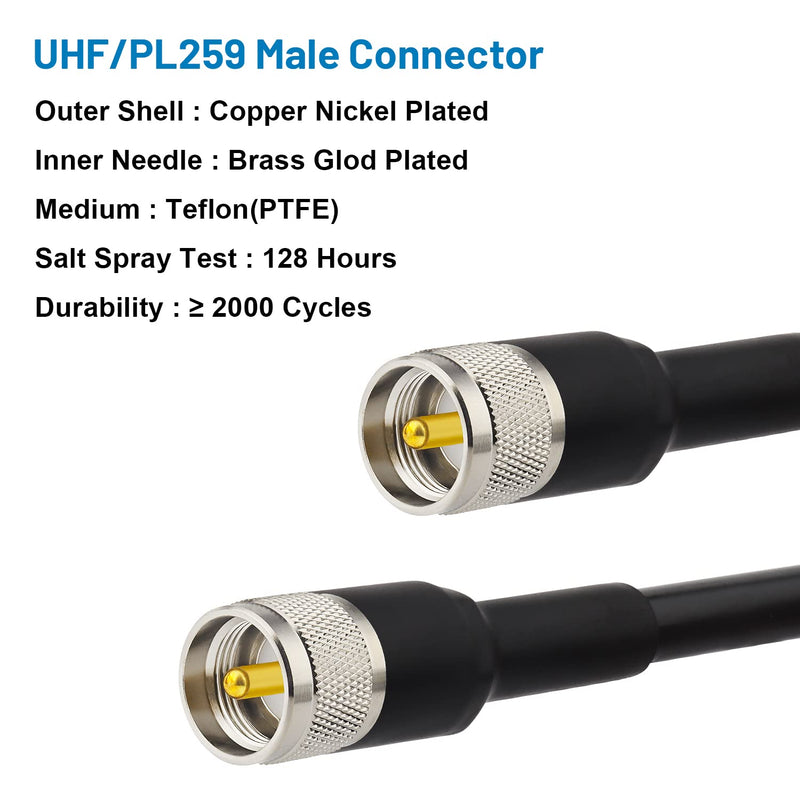 MOOKEERF 2ft 2PCS KMR400 PL259 Male to Male Coaxial Cable - Low Loss UHF CB Coax Cable for HAM Radio, VHF Radio, SWR Meter, Antenna Analyzer