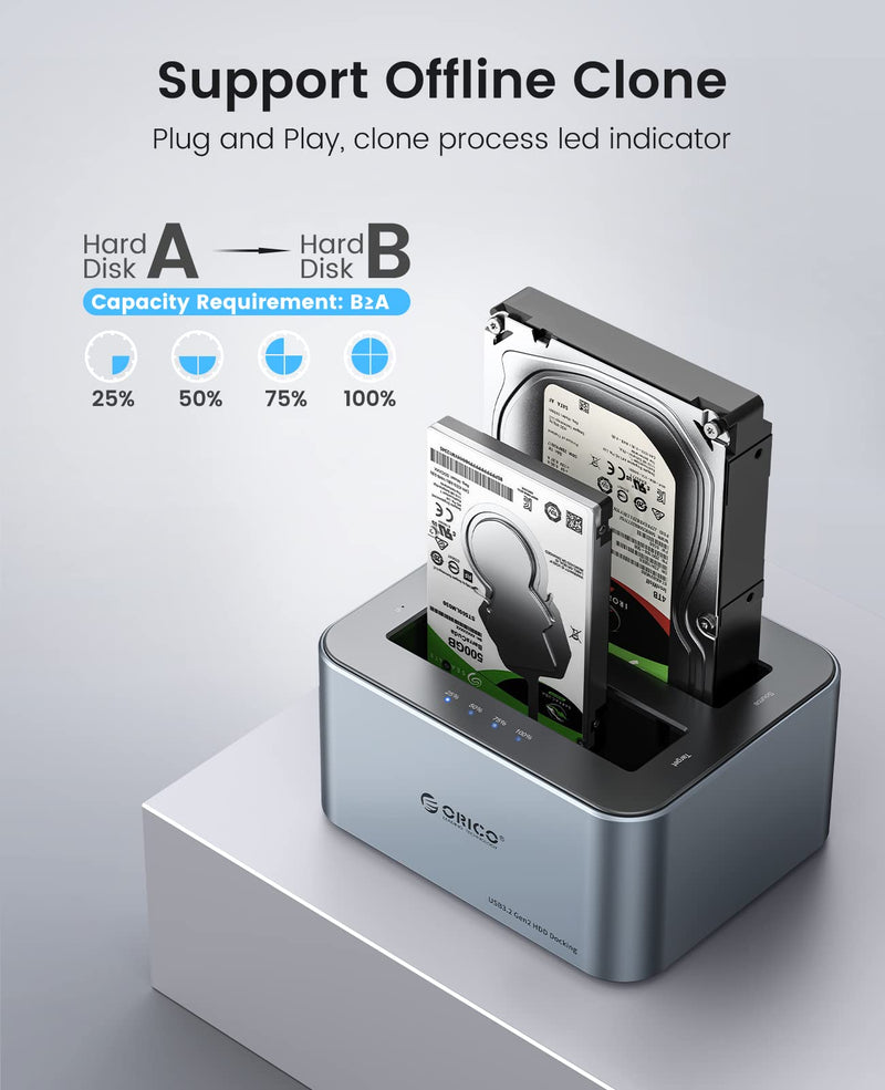 2.5" USB C SATA Hard Dive Enclosure+ 3.5" 2.5" Aluminum Alloy Dual Bay USB C to SATA Hard Drive Dock