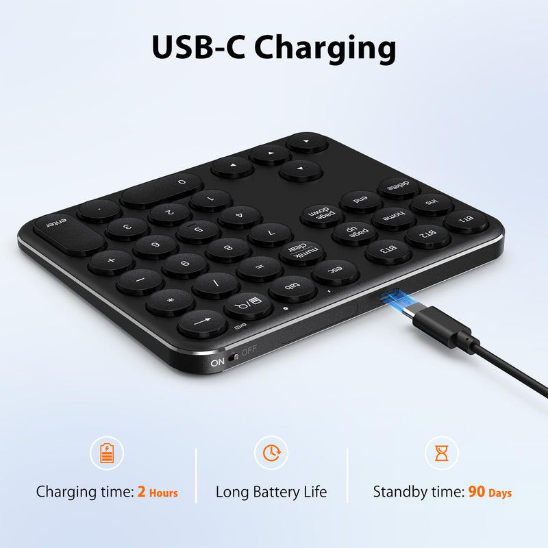 [AUSTRALIA] - iClever Bluetooth Number Pad, Portable Wireless Number Pad, Aluminum Rechargeable 35-Keys Numeric Keypad for Multi-Devices, Compatible for Laptop, Mac, iMac, Tablet, PC and Desktop 