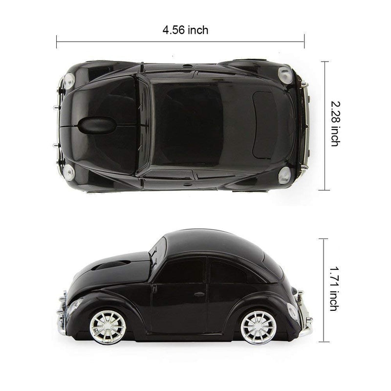 ECOiNVA VW Beetle Wireless Sports Car Shape Mouse Mice Computer Laptop PC Optical Mouse 2.4GHz Nano USB AAA Battery Power Glossy Surface LED Light (Black) Black
