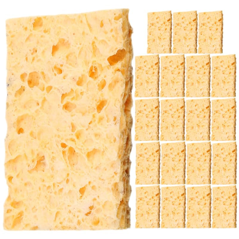 Pack of 20 Soldering Tip Cleaner Sponges, High Temperature Resistant Cleaning Sponges for Soldering Iron, 5.3 x 3.6 x 0.2 cm, Yellow, Ideal for DIY and Electronic Repairs