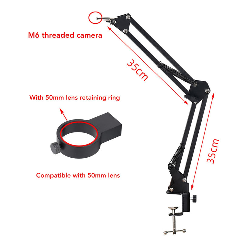 [AUSTRALIA] - Microscope Articulated Arm Stand, 360° Rotation HDMI USB Camera Lens Holder with 50mm Lens Fixing Ring and Clamp Universal Telescopic Folding Electronic Soldering Repairing Stand 