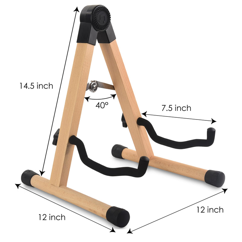 WOTLLA® Guitar Stand, Guitar Stands Floor with Sponges A Frame Folding Guitar Stand for Guitars Bass Cello Mandolin Banjo, Gifts for Guitar Players Beech Wood