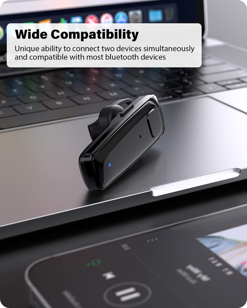 Bluetooth Headset - V5.0 Wireless Handsfree Earpiece Built-in Dual Mic Noise Cancelling, 10 Days Standby 16Hrs HD Talktime Ultralight Headset for iPhone Android Samsung Laptop(Black) Black