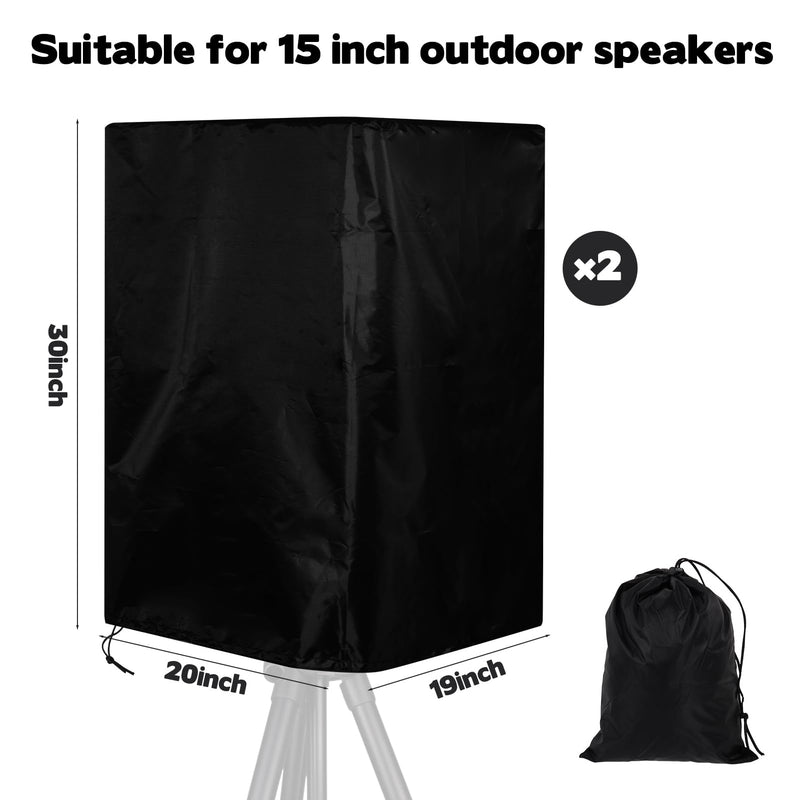 2 Pack 15 Inch Outdoor Speaker Covers, Black UV Protection PA/DJ Speaker Covers for Powered Speaker Mounted on Stand Oxford Fabric Speaker Protective Covers for Waterproof Dustproof