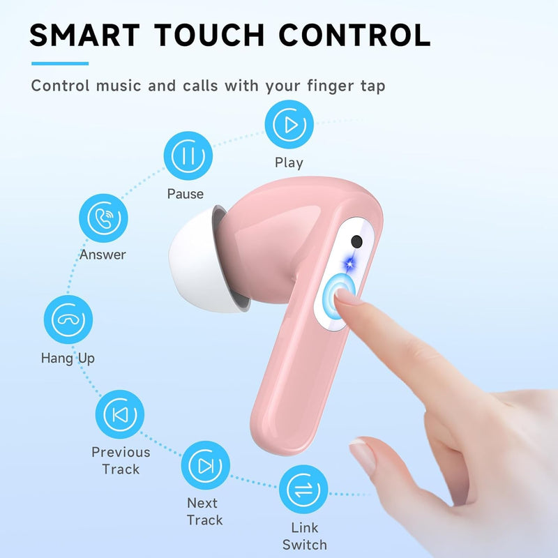 RYR Wireless Gaming Earbuds with Noise Cancelling Mic, 2.4Ghz & Bluetooth | 20ms Low Latency, LED Display, 36H Playtime for Meta Quest 3/2, PS5, PS4, VR, Switch, Steam Deck, PC, Phone Pink