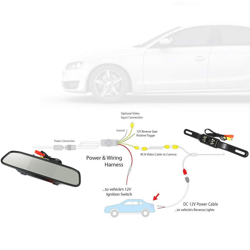 Backup Camera and Monitor Kit, 4.3" Car Vehicle Rearview Mirror Monitor for Car Reverse Camera Waterproof Car Rear View Camera with 9 LED Night Vision (4.3" Backup Camera) 4.3" Backup Camera