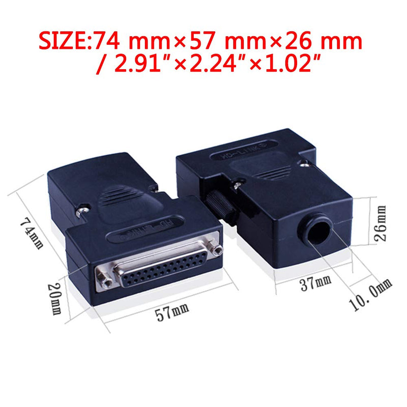 ANMBEST 2PCS DB25 Solderless Connector, RS232 D-SUB Serial to 25-pin Port Terminal Female Adapter Breakout Board with Case Long Bolts Nuts 2PCS Female