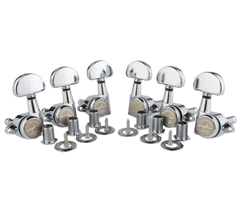 [AUSTRALIA] - Guyker 6Pcs Guitar Locking Tuners (3L + 3R Handed) – 1:21 Lock String Tuning Key Pegs Machine Heads with Half-Circle Handle Replacement for LP SG Style Electric, Folk or Acoustic Guitars – Chrome Chrome - Ratio 1:21 