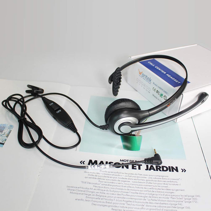 Wantek 2.5mm Telephone Headset with Mic Noise Cancelling, Office Phone Headset Compatible with AT&T ML17929 Panasonic Vtech RCA Uniden Cisco SPA Grandstream Polycom Cordless Dect Phones(F600J25) Monaural F600J25