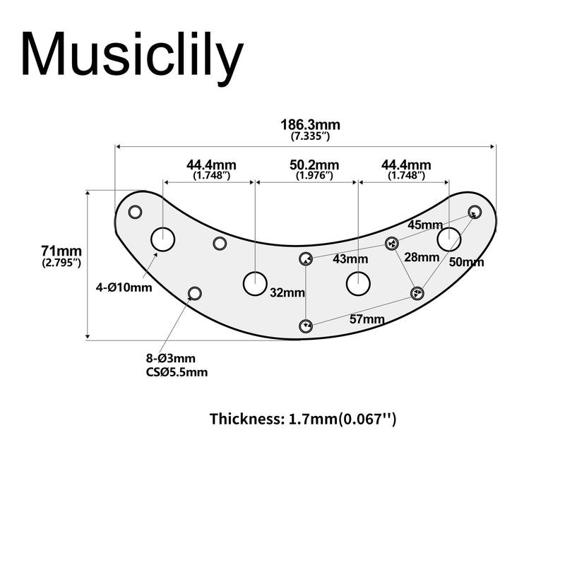 Musiclily Pro Steel 4-Hole Bass Control Plate for Music Man Style Electric Bass, Black